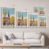 Roskilde Denmark Travel Poster Framed Canvas Print, Midcentury Modern Art, Pop Art Wall Decor, Scenic Living Room Art, Bedroom Gift