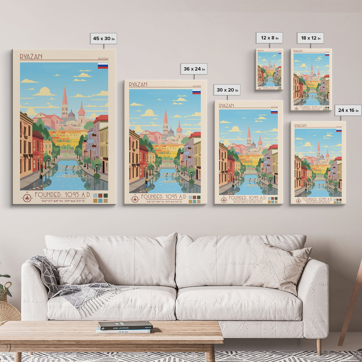 Ryazan Russia Travel Poster Framed Canvas Print, Midcentury Modern Art, Pop Art Wall Decor, Living Room Art, Home Decoration
