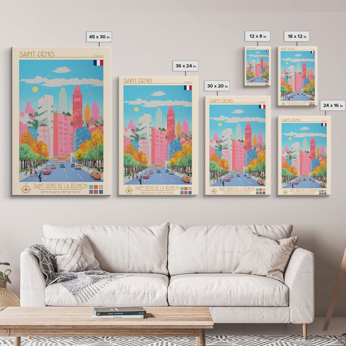 Saint-Denis France Travel Poster Framed Canvas Print, Midcentury Modern Art, Pop Art Wall Decor, Scenic Wall Art, Bedroom Decor