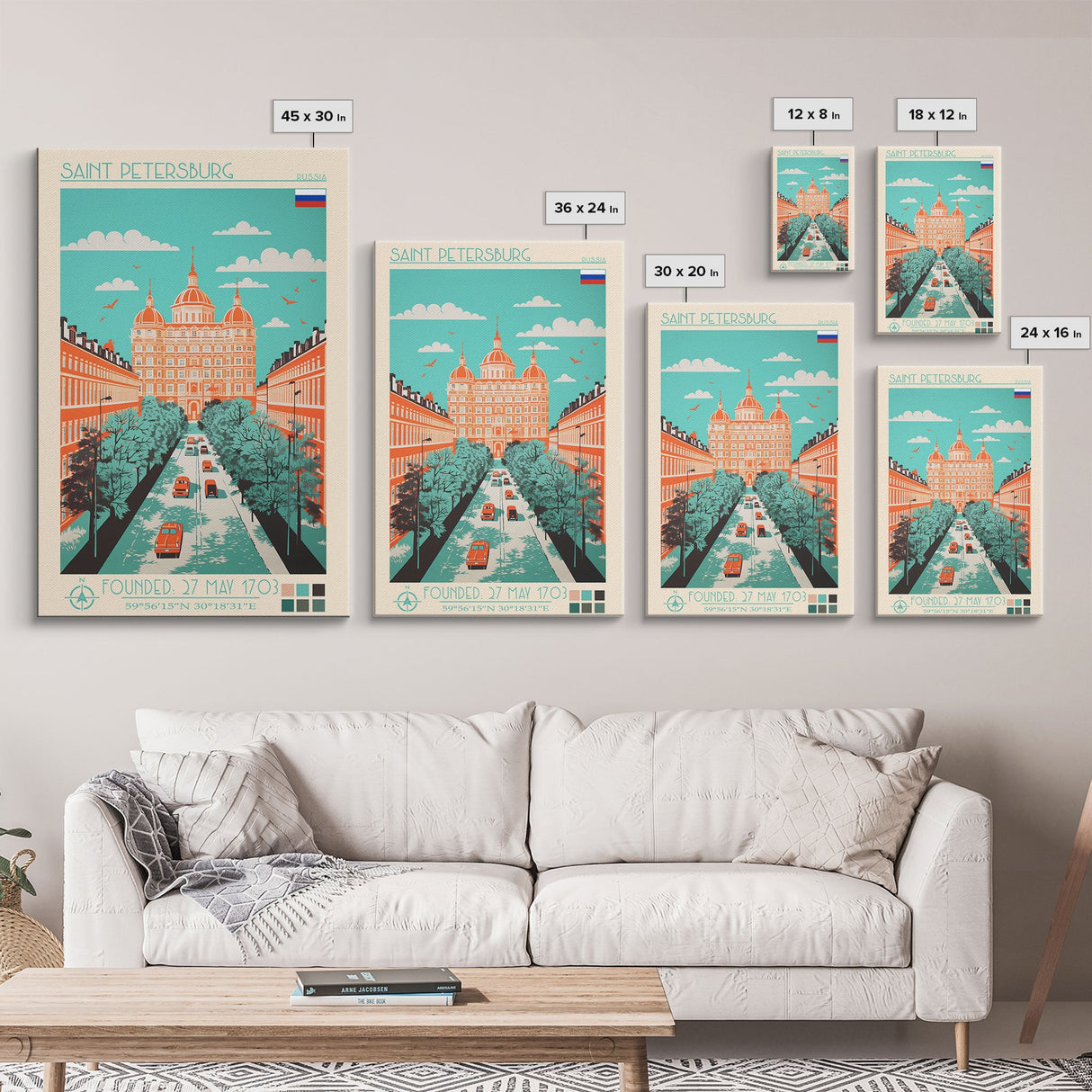 Saint Petersburg Russia Travel Poster Framed Canvas Print, Midcentury Modern Art, Pop Art Wall Decor, Home Decor, Office Decoration