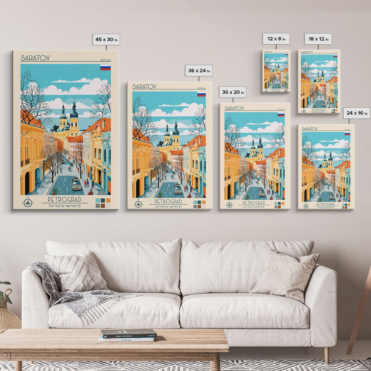 Saratov Russia Travel Poster Framed Canvas Print, Midcentury Modern Art, Pop Art Wall Decor, Home Decor, Vacation Gift