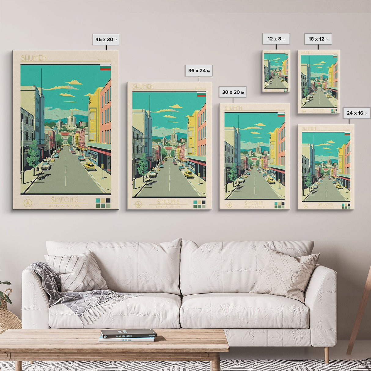 Shumen Bulgaria Travel Poster Framed Canvas Print, Midcentury Modern Art, Pop Art Wall Decor, Home Decor, Office Decoration, Scenic Art