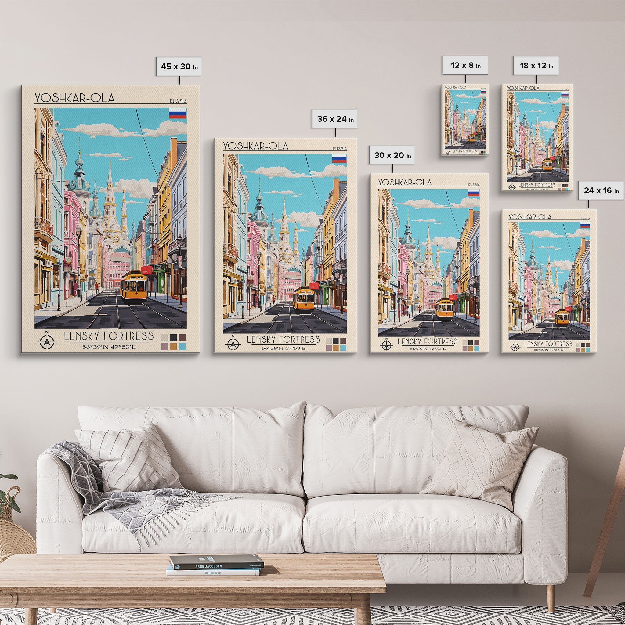Yoshkar-Ola Russia Travel Poster Framed Canvas Print, Midcentury