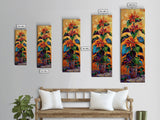 Oversized Spanish Style Poinsettia Canvas Painting Framed and Printed, Botanical Wall Art, Textured Canvas Painting, Vertical Framed Art