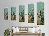 Botanical Desert Art Print of Cactus Framed on Canvas, Framed Western Art, Colorful Landscape Painting, Vertical Art for Living Room