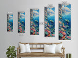 Tall and Narrow Vibrant Coral Reef Coastal Art Framed on Canvas, Ocean Painting, Tropical Coast Wall Art, Modern Art Print for Living Room