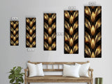 Gold Leaf Pattern on Black Background - Framed Canvas Print, Midcentury Modern Art, Skinny Art, Tall Art, Living Room Wall Decor, Minimalist Art