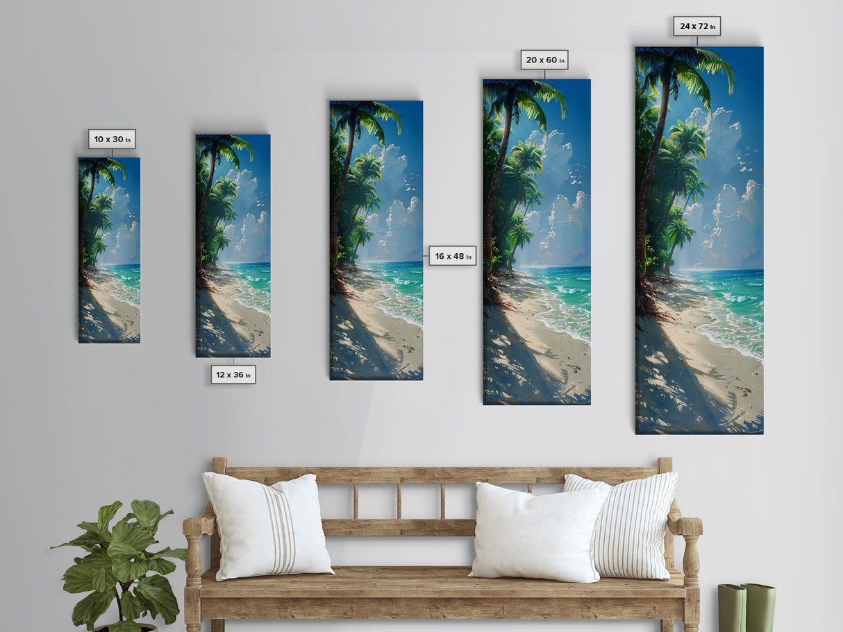 Lush Jungle With Flowing River And Bright Sunlight Skinny Art Framed Canvas Print For Living Room Or Guest Room Wall Decor