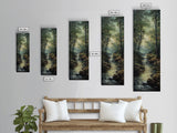 Peaceful Forest Stream in the Early Morning Light, Skinny and Tall Art, Framed Canvas Print, Cozy Wall Art Decor