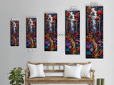 Fantasy Forest Pathway with Giant Mushrooms as Tall Skinny Art Framed Canvas Print for Whimsical Wall Decor in Unique Spaces