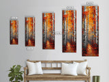 Fall Birch Tree Forest, Framed Canvas Print, Skinny / Tall Wall Art, Living Room Decor, Landscape Painting, Nature Decor