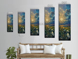 Lambs At Sunset Farmhouse Decor, Framed Canvas Print, Unique Wall Art, Skinny Art, Tall Wall Art, Art For Small Spaces
