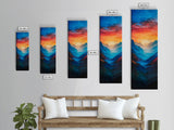 Sunset Over The Mountain Valley Framed Canvas Print - Colorful Wall Art - Midcentury Modern Style Art - Modern Decor - Abstract Landscape Painting - Tall Art