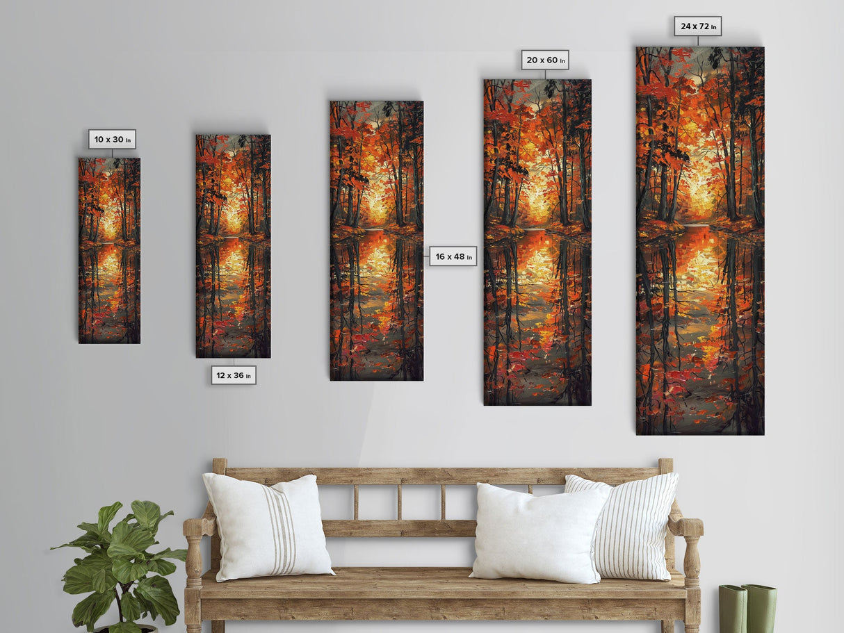 Fall Forest Reflected in The Lake, Framed Canvas Print, Whimsical Home Decor, Unique Wall Art Gift Idea For Housewarming