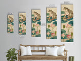 Frogs On Lily Pads Canvas In Japanese Ukiyo-e Style, Traditional Woodblock Print, Framed Canvas Print, Tall Skinny Japanese Wall Art, Ready To Hang