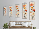 Delicate Poppy Flowers Skinny Art Tall Art Japanese Ukiyo-e Inspired Floral Print Framed Canvas Wall Art