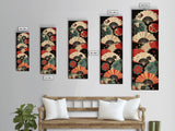 Japanese-Inspired Fan Art in Bold Red and Cream Accents on Tall Vertical Canvas Print Featuring Elegant Floral Design