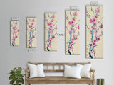 Plum Blossom Branch in Japanese Skinny Art with Delicate Pink Flowers – Framed Canvas Print
