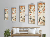 Japanese Art Inspired by Tranquil Birds and Blossoms, Framed Canvas Print for Tall Skinny Art Lovers in Ukiyo-e Style