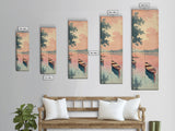 Serene Boat on Water, Autumn Trees, Japanese Art, Skinny Art, Tall Art, Framed Canvas Print, Ukiyo-e Style