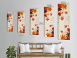 Skinny Art Autumn Leaves In Japanese Style Wood Block Print Warm Red And Orange Tones On Framed Canvas Print, Tall Art Ukiyo-e