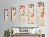 Skinny Art Maple Branch In Japanese Style Wood Block Print Autumn Leaves On Framed Canvas Print, Tall Art Ukiyo-e