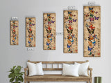Butterflies In Spiral Formation On Light Brown Canvas Tall Art Skinny Art Framed Canvas Print Japanese Style Art Ukiyo-e Wood Block Print