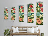 Morning Glory Flowers In Vibrant Red And Blue Shades Tall Art Skinny Art Framed Canvas Print Japanese Style Art Ukiyo-e Wood Block Print