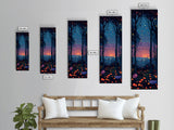 Majestic Nightfall Amidst Illuminated Trees Skinny Art Tall Art Framed Canvas Print Japanese Style Art Ukiyo-e Art Wood Block Print Tranquil Decorative