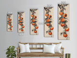 Bountiful Persimmons On Tree Branch Skinny Art Tall Art Framed Canvas Print Japanese Style Art Ukiyo-e Art Wood Block Print Seasonal Natural