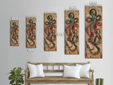 Vintage Canvas Print With Vibrant Octopus Design Ukiyo-e Wall Art Wood Block Print Tall Art Japanese Style Skinny Art