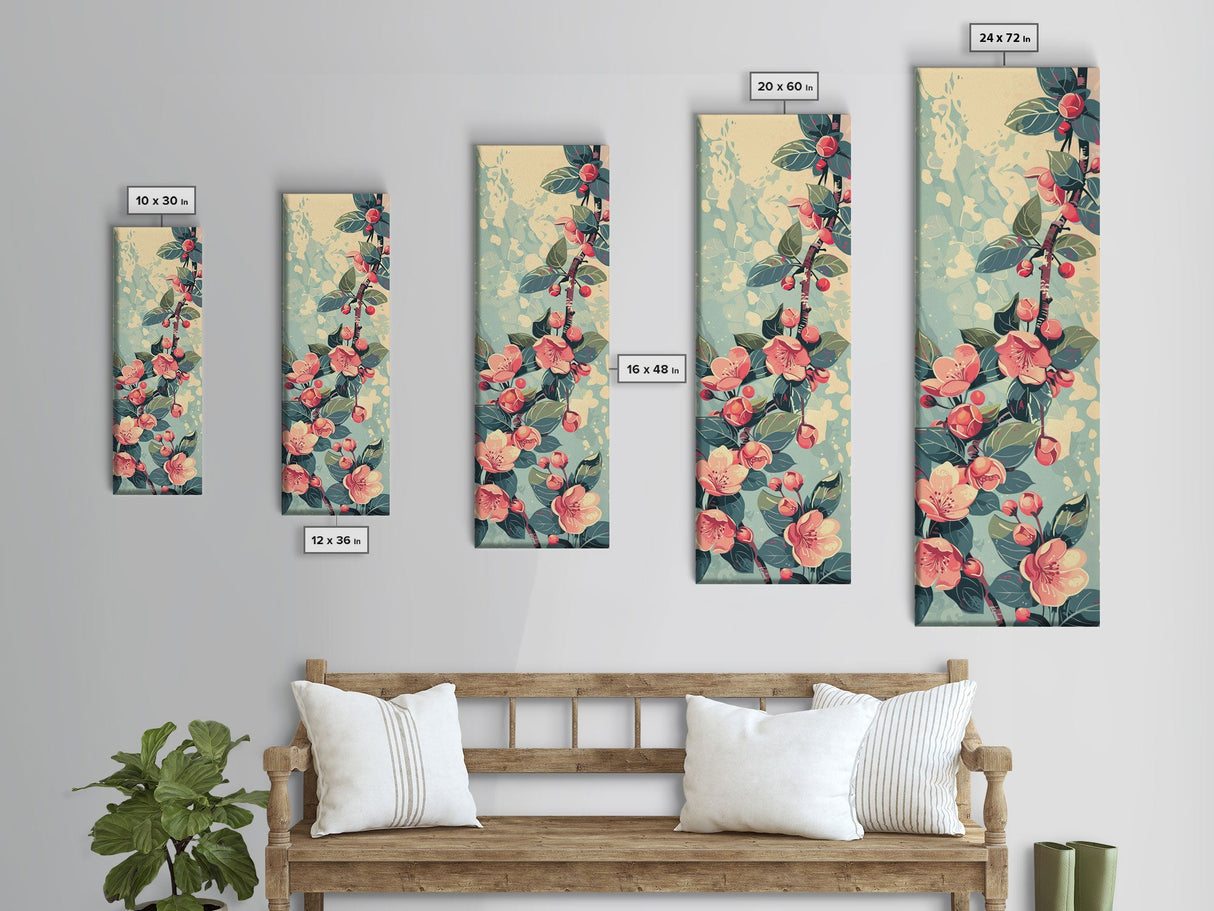 Japanese Style Frogs and Lotus Flowers Framed Canvas Print - Tall Skinny Ukiyo-e Wall Art