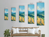 Scenic Countryside Pathway with Fields and Mountains, Skinny Framed Canvas Print for Wall Decor