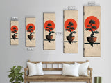 Canvas Print Bonsai Tree Silhouette Against Red Sun, Minimalistic Japanese Style Art For Modern Home, Wall Decoration