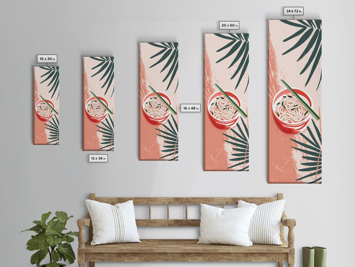 Ramen Noodles Japanese Cuisine Art On Framed Canvas Print In Ukiyo-e Style Tall Skinny Culinary Wood Block Wall Decor