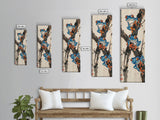 Three Blue Tree Frogs Branches Japanese Tall Wall Art Skinny Framed Canvas Print Ukiyo-e Style