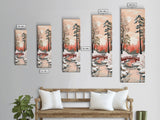 Serene Japanese Winter Landscape Highlighting A Red Bridge Snow-Covered Pines Under A Peaceful Sky Tall Framed Canvas Print Nature Scene