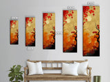 Dramatic Red Autumn Leaves Against Golden Sky Depicted Japanese Style Tall Framed Canvas Print Seasonal Wall Art