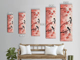 Red and Black Maple Leaves with Birds Perched on Branches Japanese Framed Canvas Print Ukiyo-e Art Skinny Tall Art