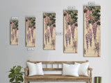 Wisteria Flowers Dangling Gracefully on a Textured Canvas Ukiyo-e Art Japanese Framed Canvas Print Skinny Tall Art