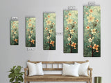 Japanese Style Art Featuring A Delicate Branch With Blooming Flowers, Skinny Art, Tall Art, Ukiyo-e Art, Framed Canvas Print, Wood Block Print