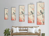 Perched Bird Among Blossoming Cherry Branches – Framed Canvas Print With Skinny Art And Tall Art Inspired By Ukiyo-E Art And Japanese Style Art