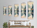 Ukiyo-e Art Depicting A Peaceful Lake Surrounded By Misty Mountains And Autumn Trees, Skinny Art, Tall Art, Framed Canvas Print, Japanese Style Art, Wood Block Print