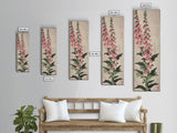 Skinny Art Tall Art Foxglove Flowers Wood Block Print Japanese Style Art Vertical Composition Framed Canvas Print
