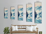 Serene Rowboat On A Misty Lake With Mountains – Framed Canvas Print Showcasing Skinny Art With Ukiyo-E Art And Japanese Style Art Tall Art
