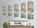 Graceful Swans With Peaceful Lake And Reflecting Sun Ukiyo-e Wood Block Skinny Tall Japanese Style Art Framed Canvas Print
