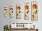 Detailed Depiction Of Cicadas Against Warm Sunset Background Ukiyo-e Skinny Tall Wood Block Framed Canvas Print Japanese Style Art