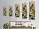 Majestic Hawk Perched Among Verdant Foliage Ukiyo-e Tall Skinny Wood Block Framed Canvas Print Japanese Style Art