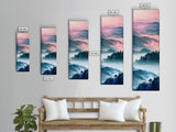 Dreamy Layers Of Misty Mountains At Dawn – Framed Canvas Print Skinny Art And Tall Art, Emphasizing Ukiyo-E Art And Japanese Style Art