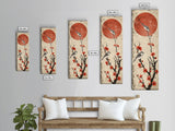 Delicate Birds Perched On Blooming Branch With Red Sun For Traditional Japanese Wall Art Decor Ukiyo-e Style Framed Canvas Print